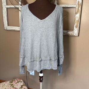 We the free Laguna thermal waffle knit womens oversized shirt size XS gray ruffl